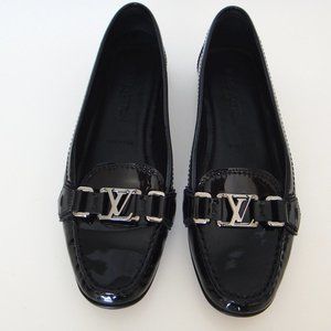 LOUIS VUITTON Designer Shoes, black leather, US 9 IT-39, flat, logo, great cond.